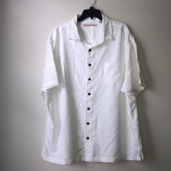 Caribbean Other - Caribbean White Collared Short Sleeve Button Down Shirt Size 3XL